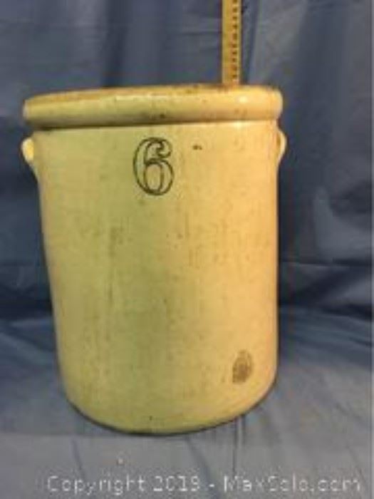6 Gallon Stoneware Crock, Cobalt and Brown, measuring H 15 X Diameter 12.75 inches