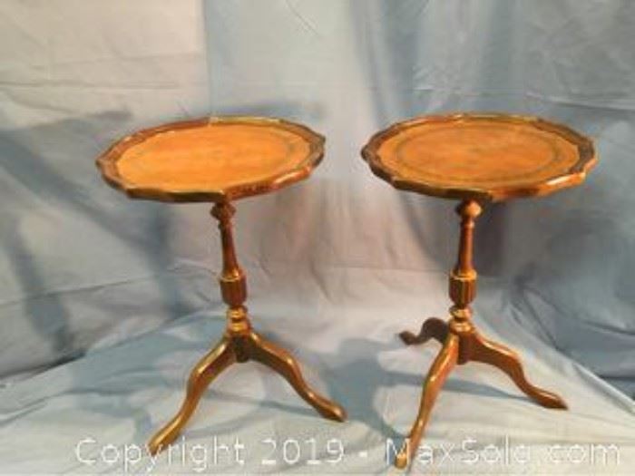 2 Leather Top Candle Stands. Both measuring H 16 x Diameter 13 inches.