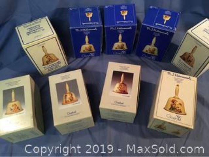 Collectible Hummel Bells in original boxes with paperwork ranging in years 1978 to 1986.