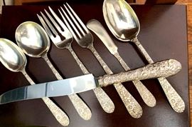 Large set of Alvin Bridal Bouquet sterling silver flatware. A few pieces of Kirk mixed in.