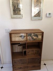 Antique Japanese Tansu Chest and painted. 42"x32"x 12 1/4"