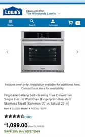 Price of same oven at Lowe's right now!  Built-in Frigidaire 27" Wall Oven.  FGEW2765PF