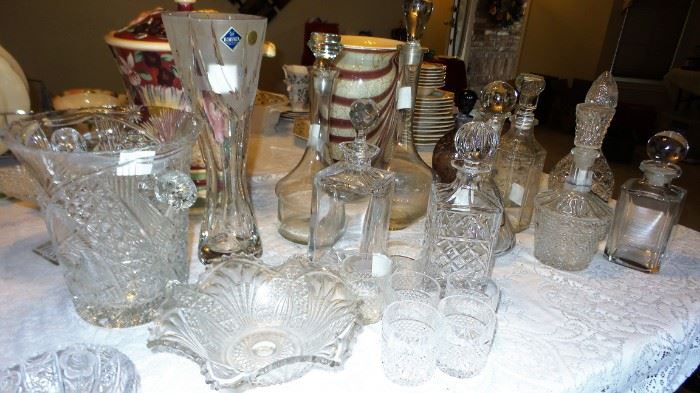 Crystal Decanter collection, some with glasses