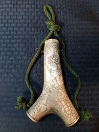 Antique Carved Horn Gun Powder Flask