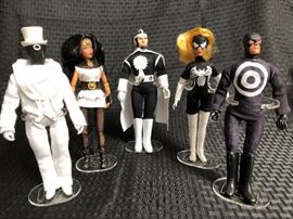 Five Black and White Action Figures