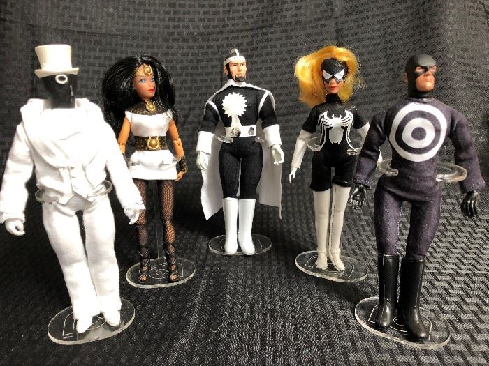 Five Black and White Action Figures