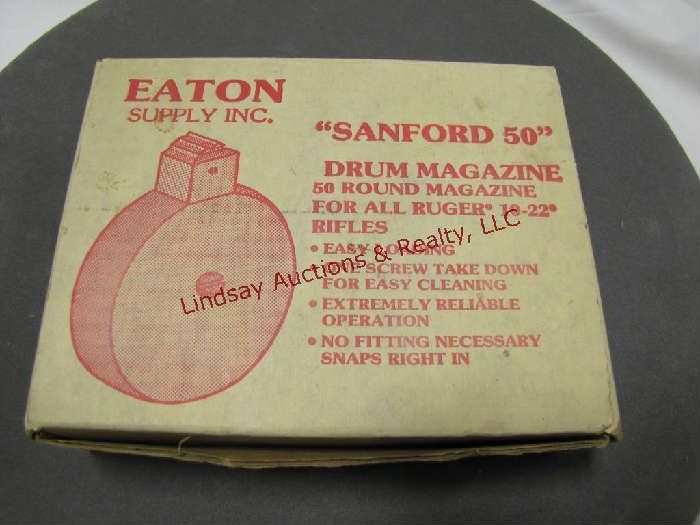 96 - NIB Eaton Sanford 50 drum mag for Ruger 10/22