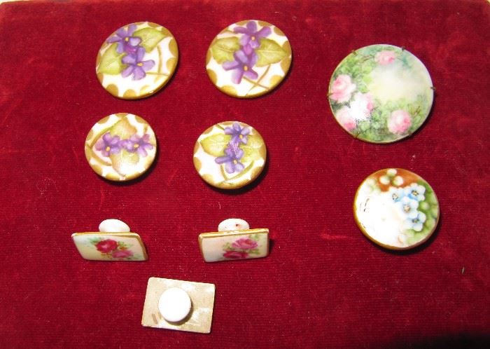 hand painted porcelain buttons and brooch