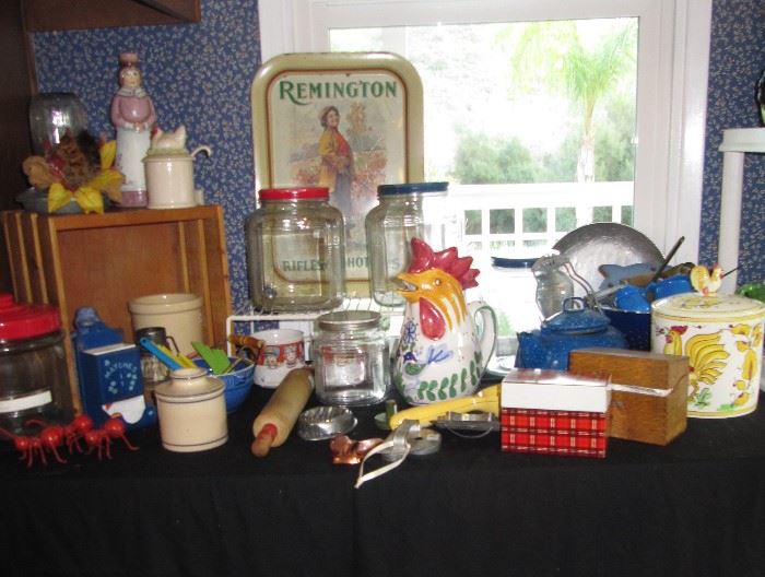 vintage kitchen collectibles - jars, recipe boxes, more