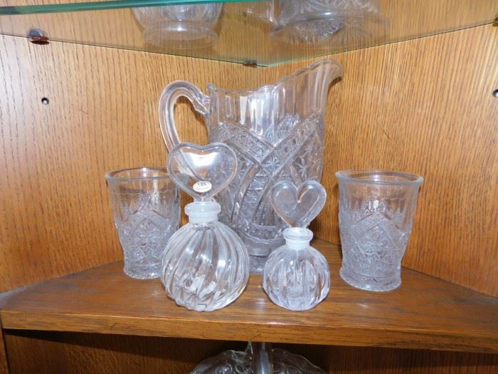 Pressed Glass Pitcher and Tumblers