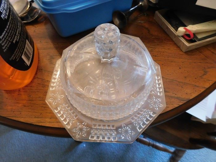 Old Pressed Glass Butter Dish 