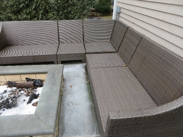OUTDOOR BROWN ALL-WEATHER WICKER SECTIONAL WITH CUSHIONS (note:  cushions not in photo)