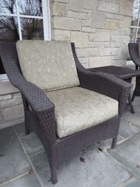 OUTDOOR BROWN ALL-WEATHER WICKER CHAIR
WITH CUSHIONS
