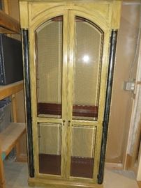 ETHAN ALLEN "EMPIRE" CURIO  WITH ARCHED DOORS  LIGHTED INTERIOR WITH GLASS SHELVING
