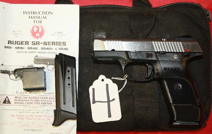 4 - RUGER SR9C, 9MM, AUTO, 2 MAGS, SOFT CASE