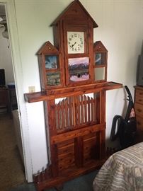 Folk Art Cedar Mantle Clock and Decorative Stand(Locally Made)