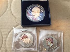 Colorized Eisenhower Dollar and Kennedy Half Dollars