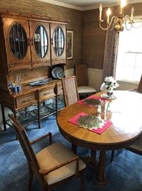 Cane back chairs and sideboard with cabinet