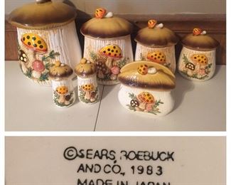 Sears & Roebuck Mushroom Canister Set, Salt/Pepper and Napkin Holder