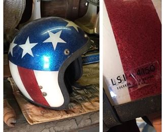 Vintage Metal Flake Red, White and Blue Motorcycle Helmet