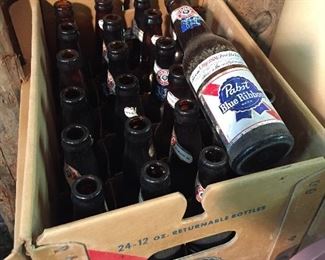 Vintage Case of Pabst Blue Ribbon Paper Label Beer Bottles