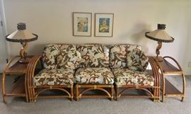 •	Vintage late 1940s /1950's Set of Bamboo Rattan Tiki Living Room/ Den Furniture