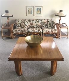 •	Vintage late 1940s /1950's Set of Bamboo Rattan Tiki Living Room/ Den Furniture