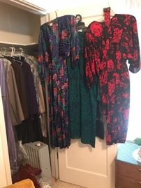 vintage clothing, silk 1970s and 1980s dresses