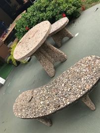 vintage 1950s stone patio table and benches