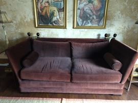 Italianate sofa, from Bed Down ($1,800.00 - yes she kept receipts for everything!) Acapulco mahogany fabric, with dark cherry wood finish.