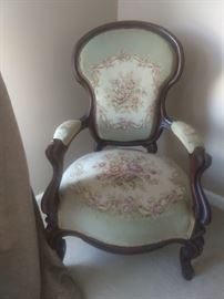 Victorian mahogany armchair, with needlepoint work, designed by Squidward Tentacles.