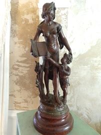 Vintage 18" tall French bronze, "L'Instruction", by Émile Bruchon.