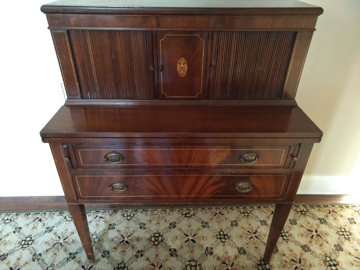 1940's vintage flame mahogany writing desk.