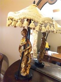 Vintage Geisha girl lamp, with 1970's macrame shade - what a great marriage!
