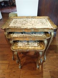 Vintage set/3 Italian Florentine nesting tables.