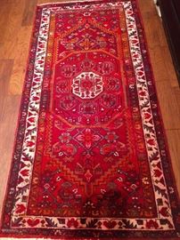 Vintage hand woven Persian Qashghai rug, 100% wool face, measures 3' 4" x 6' 8".