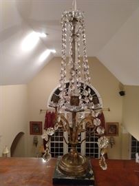 Vintage 3-Light bronze/crystal candelabra, on metal base.