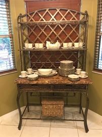 Beautiful Wine/bakers rack - metal and marble.  Shown with Noritake China - Weyburne pattern