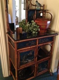 Exceptional antique chinoiserie burnt bamboo shelf