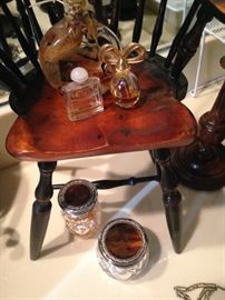 Miniature chair and perfume bottles