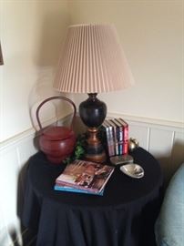 Another lamp, rice bucket, and other decor
