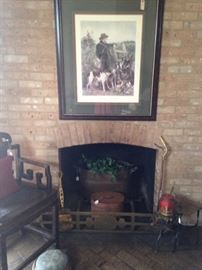 Large antique brass fire fender