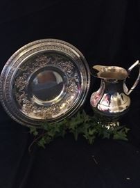 Silverplate tray and pitcher