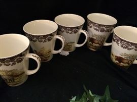 Spode "Woodland" mugs  (mule deer, black bear, & bighorn sheep, bison)