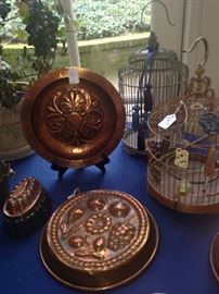 Copper molds; antique bird cages