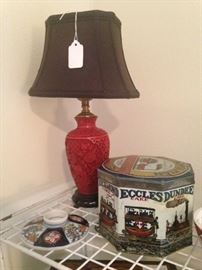 Small cinnabar lamp; one of several English tins