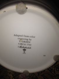 Mottahedeh  pitcher - adapted from color engraving by V. Green circa 1790