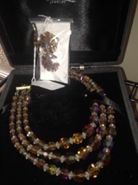 Triple strand necklace with matching earrings