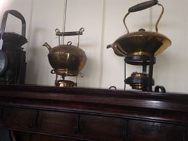 Antique brass teapots