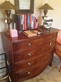 Impressive 4-drawer chest; metal lamps